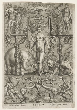 Philips Galle nach Marcus Gheeraerts d. Ä., Africa, aus: Die vier Erdteile, um 1600