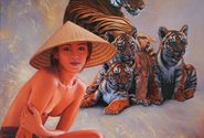 Asian Lady mit Tigern