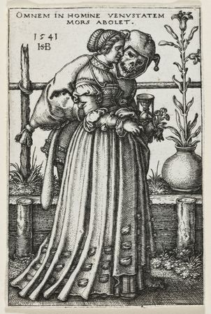 Sebald Beham, Die junge Frau und der Tod im Narrengewand, 1541