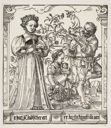 Monogrammist MB nach Tobias Stimmer, Zehntes und zwanzigstes Jahr der Frau, aus: Die zehn Alter der Frau, um 1575.